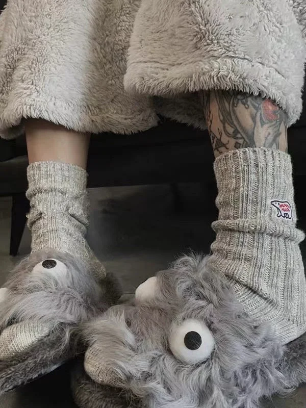 Bear&Heart Embroidered Snowflake Slub Cotton Socks