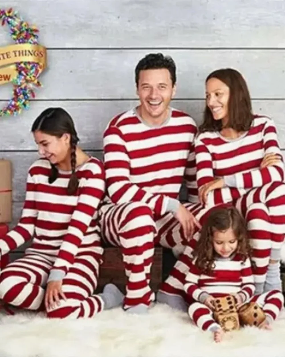 Red White plaid print Christmas family pajamas