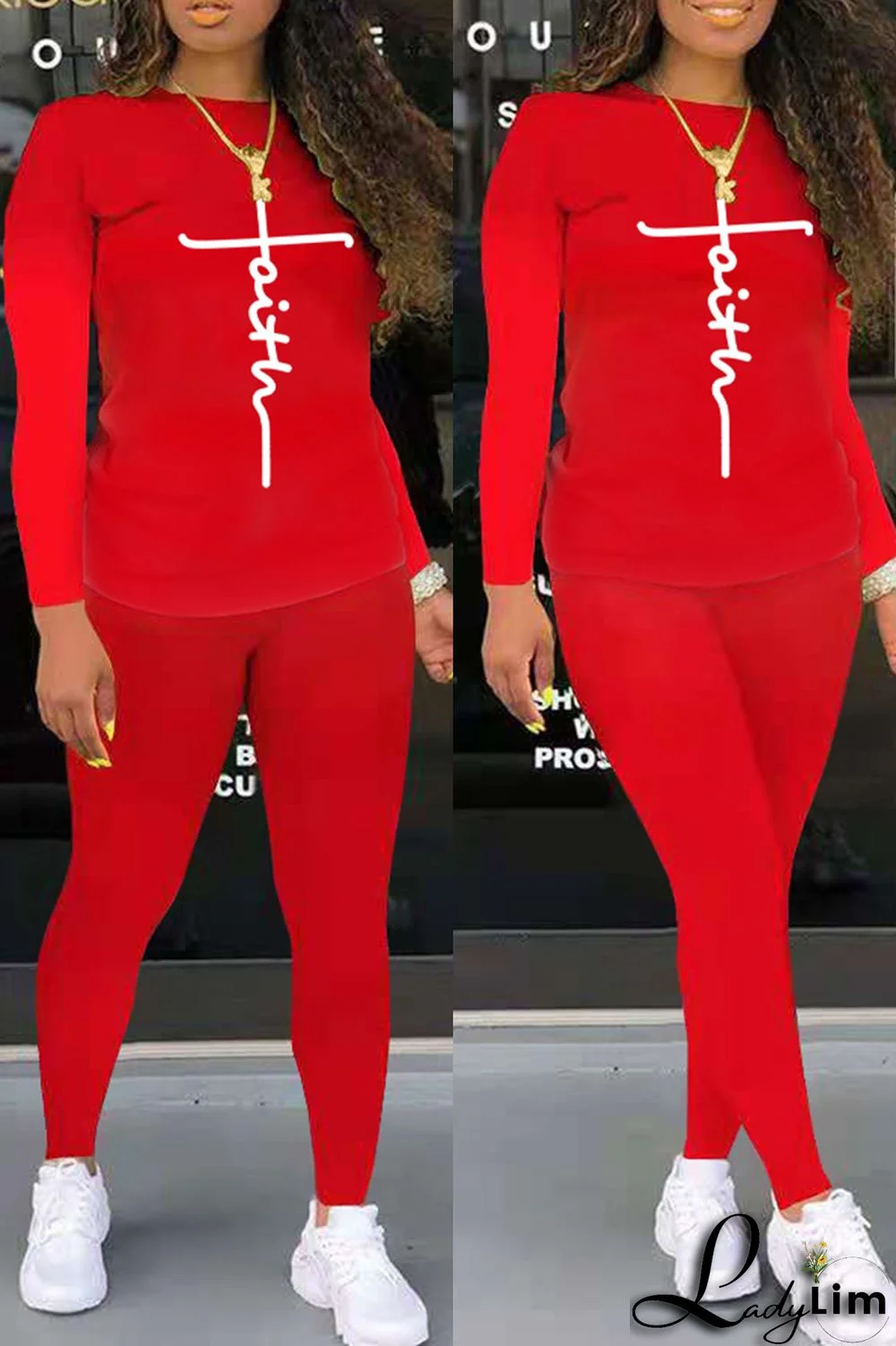 Grey Fashion Casual Print Basic O Neck Long Sleeve Two Pieces