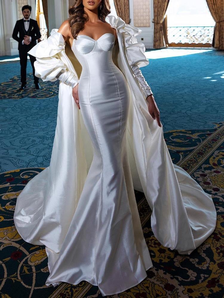 Promsstyle Promsstyle Spaghetti straps solid white mermaid hem smooth evening dress (the cape is not included) Prom Dress 2023