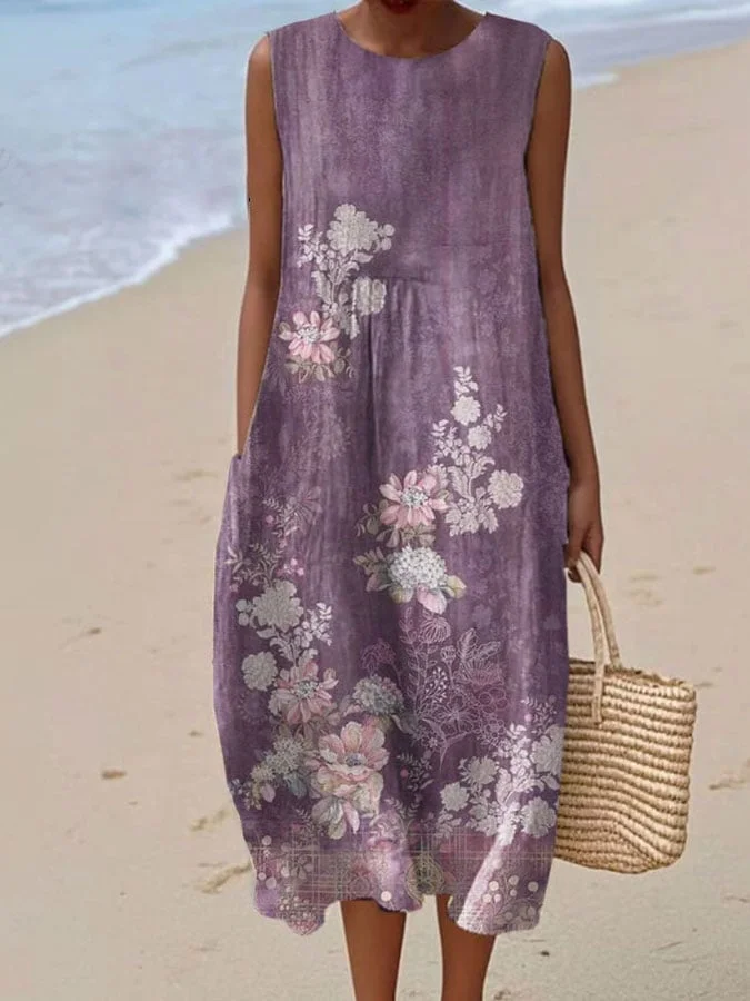 Women's Vintage Floral Print Casual Dress 
