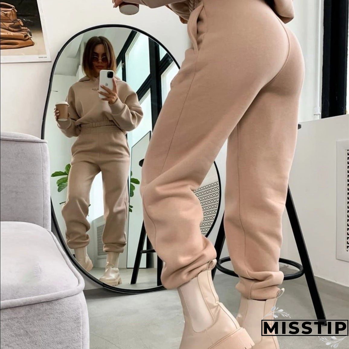 Women's Autumn Knitted Fleece Casual Two-piece Set Suits