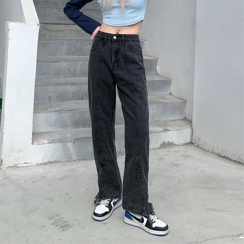 Back to school Denim Female Clothing Women's Jeans 2023 Trend Streetwear Vintage Clothes Y2k Straight Leg Jeans Woman High Waist Korean Fashion