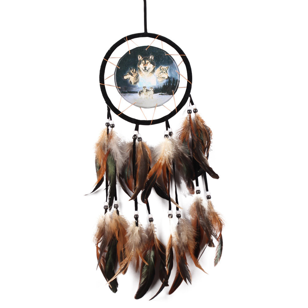 

Handmade Wolf Totem Beads Dream Catcher Feather Wind Chimes Pendant Decor, 501 Original