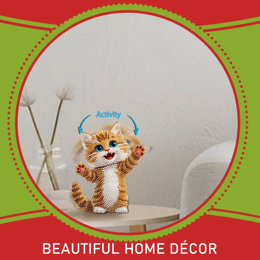 Xmas Acrylic Shaking Head 5D DIY Diamond Art Tabletop Decorations for Home (Cat)