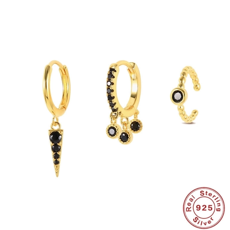 1 Set 925 Sterling Silver Zircon Geometric Earrings