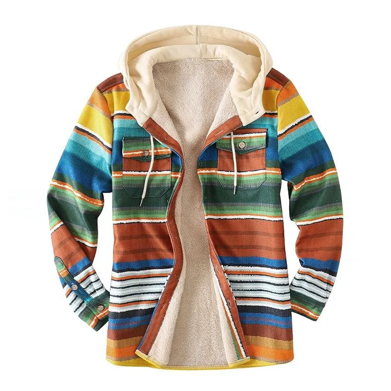 Mens Colorful Stripe Thick Plush Casual Jacket / [viawink] /