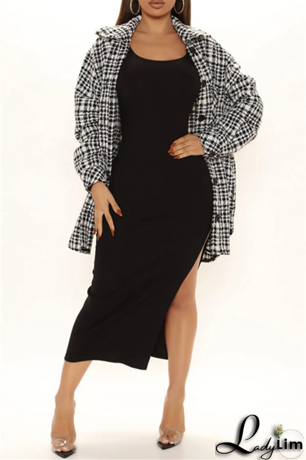Burgundy Fashion Casual Solid Slit O Neck Long Sleeve Dresses