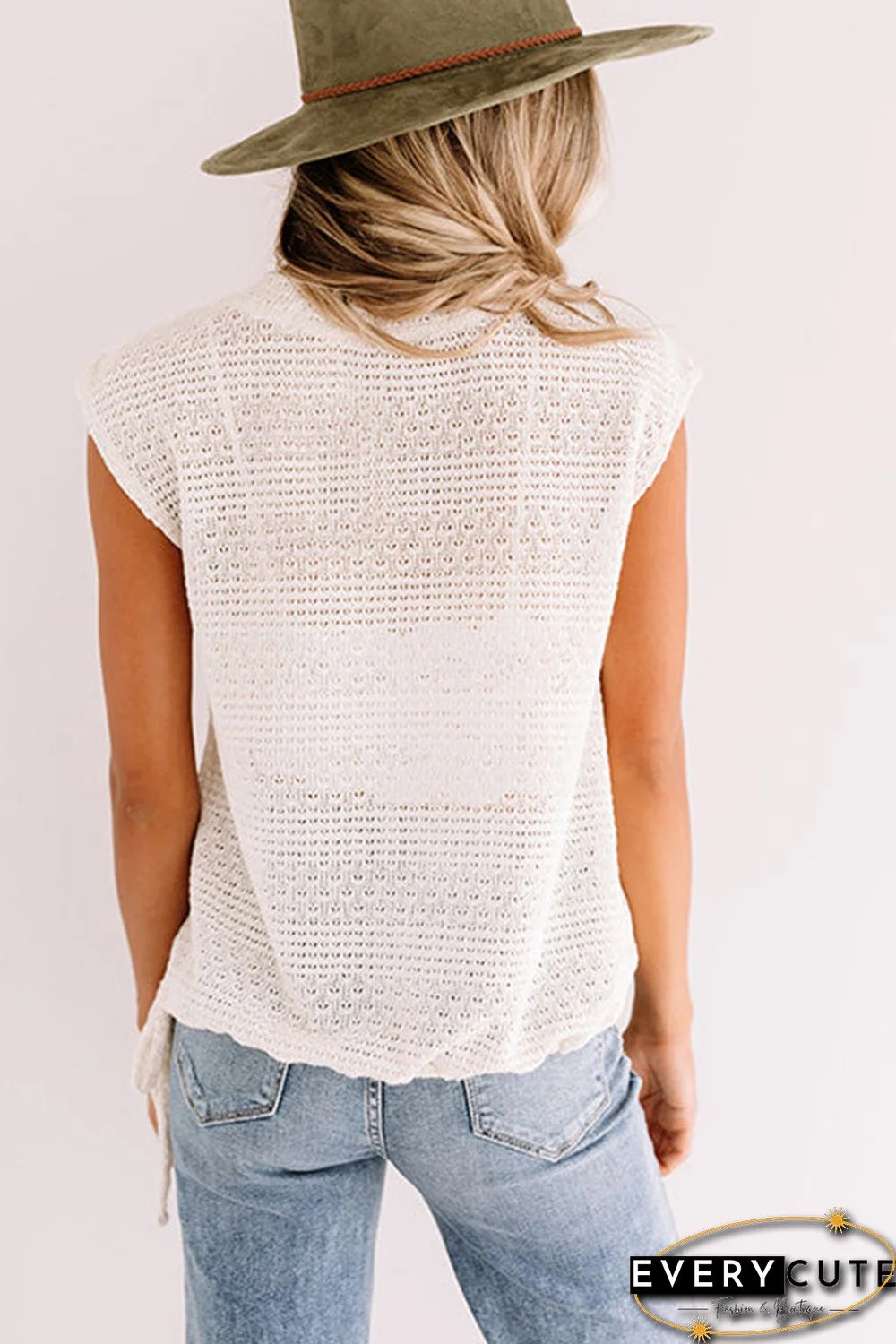 White Side Drawstring Knitted Tank Top