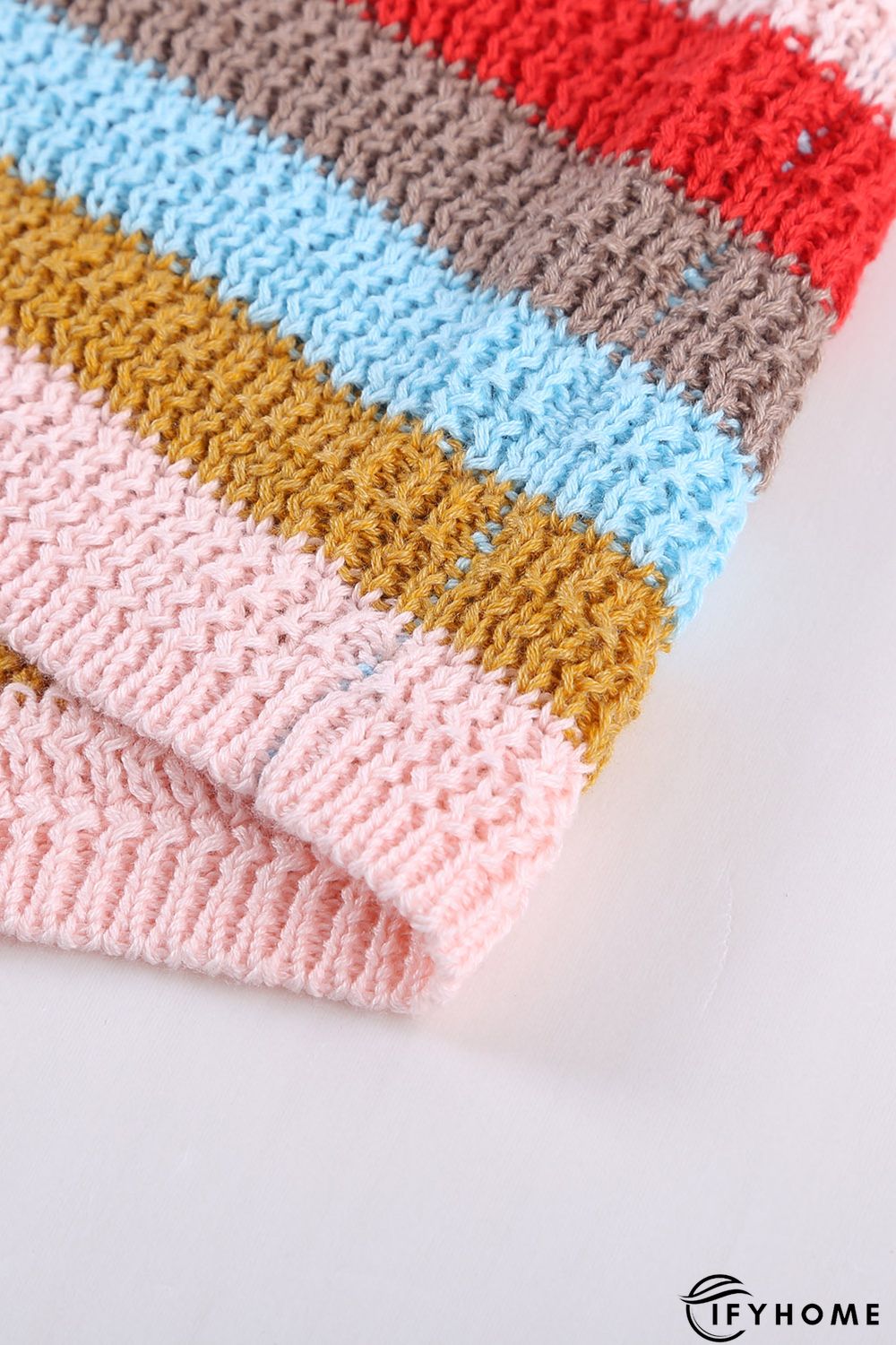 Multi-color Striped Ruffle Short Sleeve Knit Top | IFYHOME