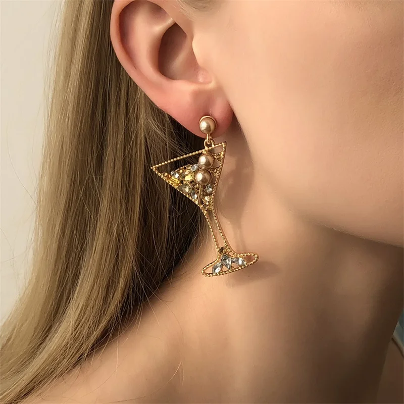 Gold Fashion Patchwork Pearl Rhinestone Earrings | EGEMISS