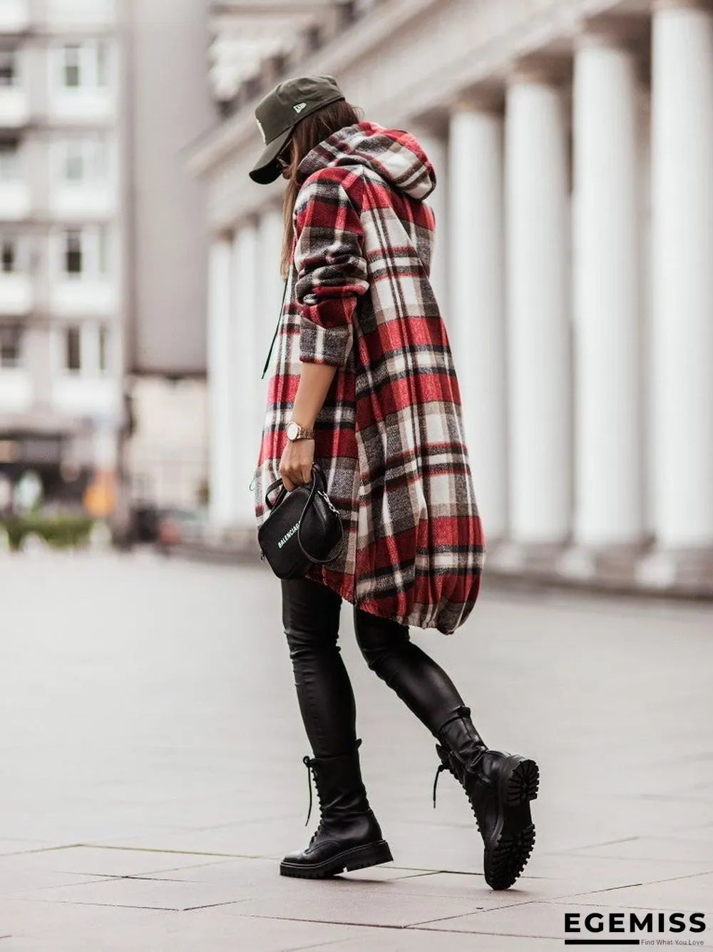 Casual Plaid Zip Long Sleeve Hooded Outerwear | EGEMISS