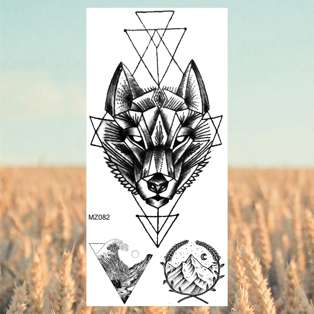 Black Lion Fashion Calf Temporary Tattoos For Women Adult Men Lion Geometric Owl Fake Tattoo Realistic Body Art Decoration Tatoo