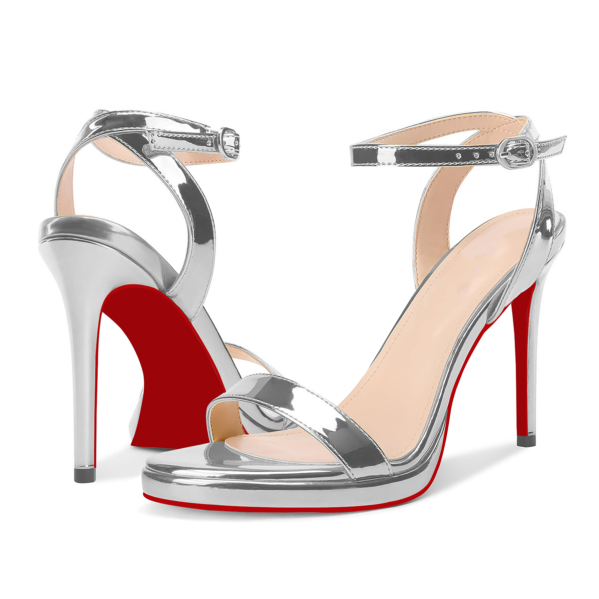 120mm Women's Low Platform Sandals Round Open Toe Red Bottom Ankle Straps Pumps-MERUMOTE