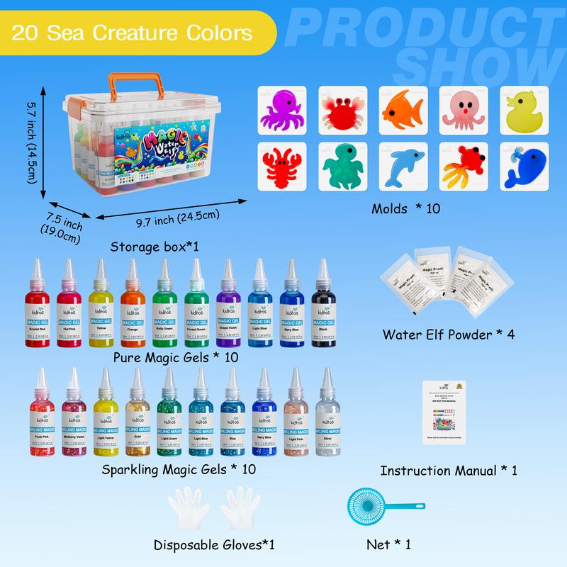 Product Introduction of Kiditos  Magic Water Elf Toy Kit with Magic Gels, Molds - Imaginative Play, Christmas Gifts, Birthday Gifts, Party Favors, and Family-Friendly DIY STEM Projects 11