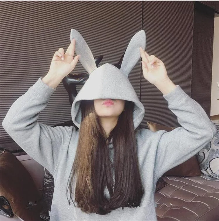 Black/Grey Bunny Ear Hoodie Coat SP1710722