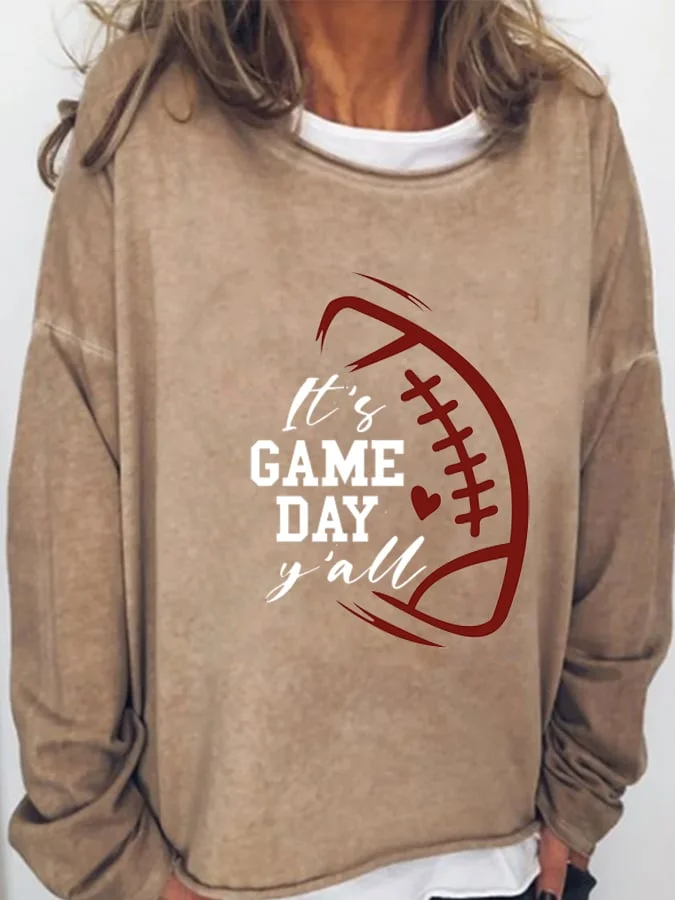 Women's Game Day Football Print Long Sleeve Sweatshirt