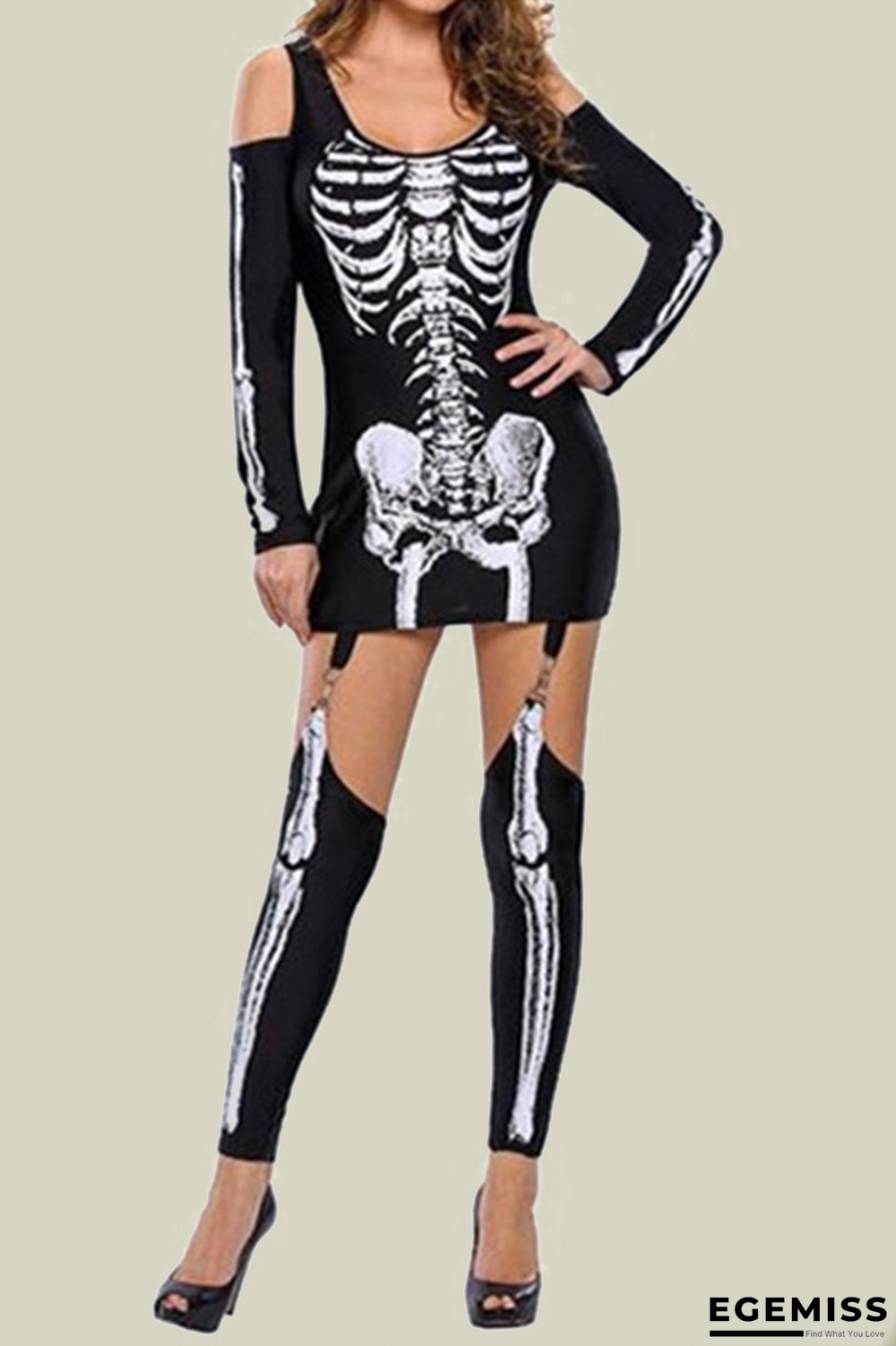 Black Halloween Sexy Party Patchwork Print Costumes | EGEMISS