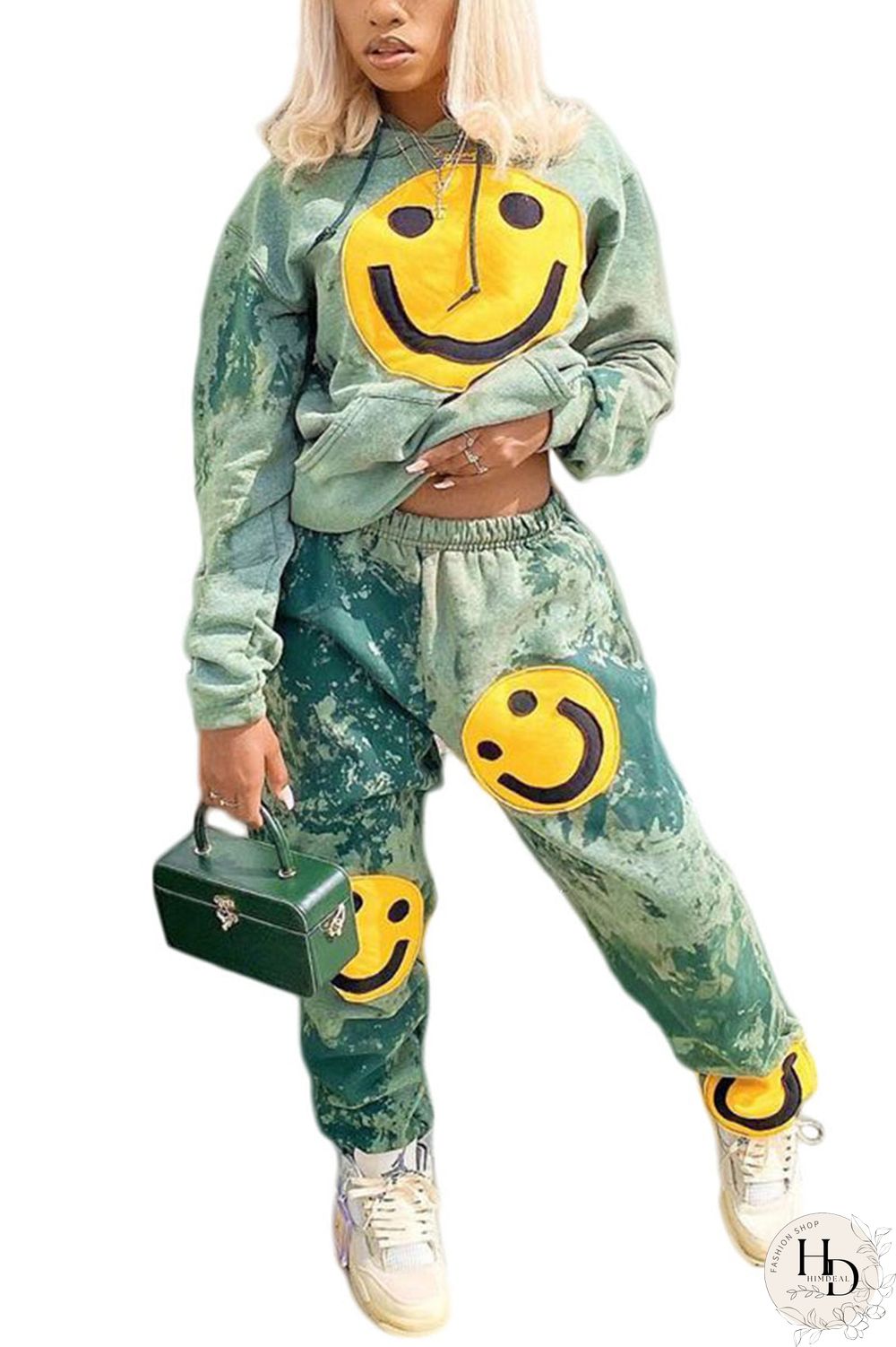 Green Fashion Casual Acetate Fiber Patchwork Hooded Collar Two Pieces