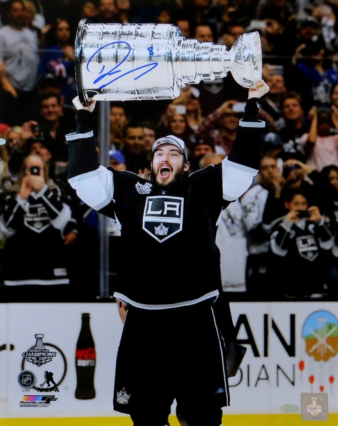 Drew Doughty Signed Autographed 16X20 Photo Poster painting Kings Hoisting Stanley Cup Steiner