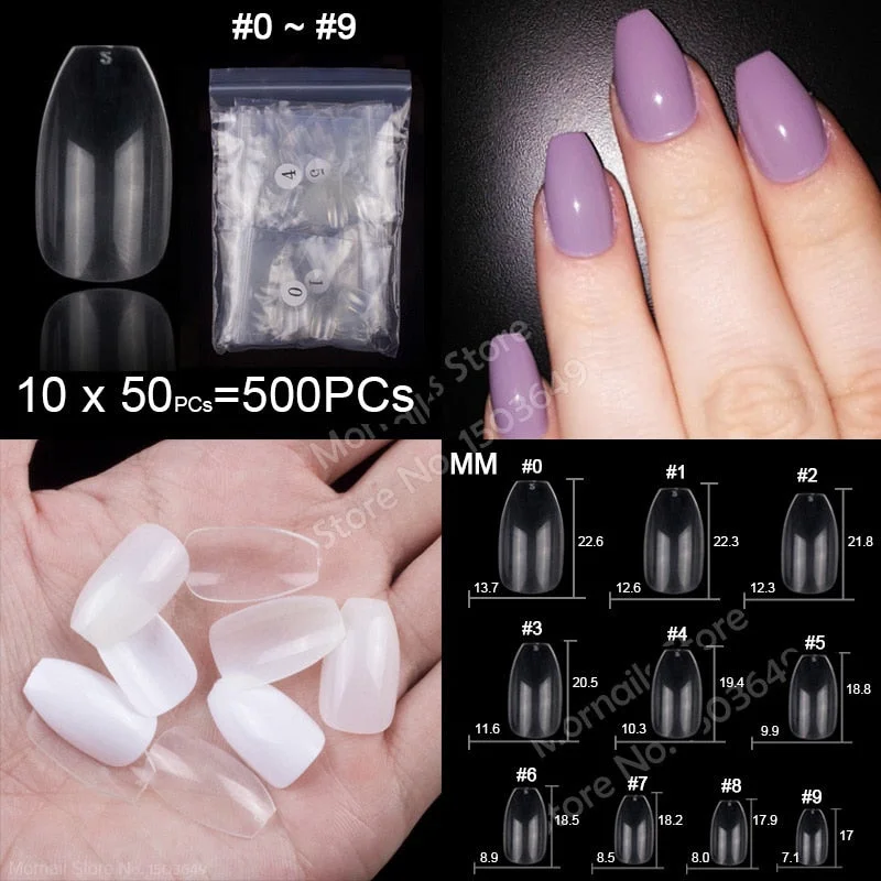 500 Pieces Of Ballerina Stiletto Coffin Rounded Square False Nail Tips Manicure Fake Nail Tips Long False Nails Short Nail Tips-Nail Inspo