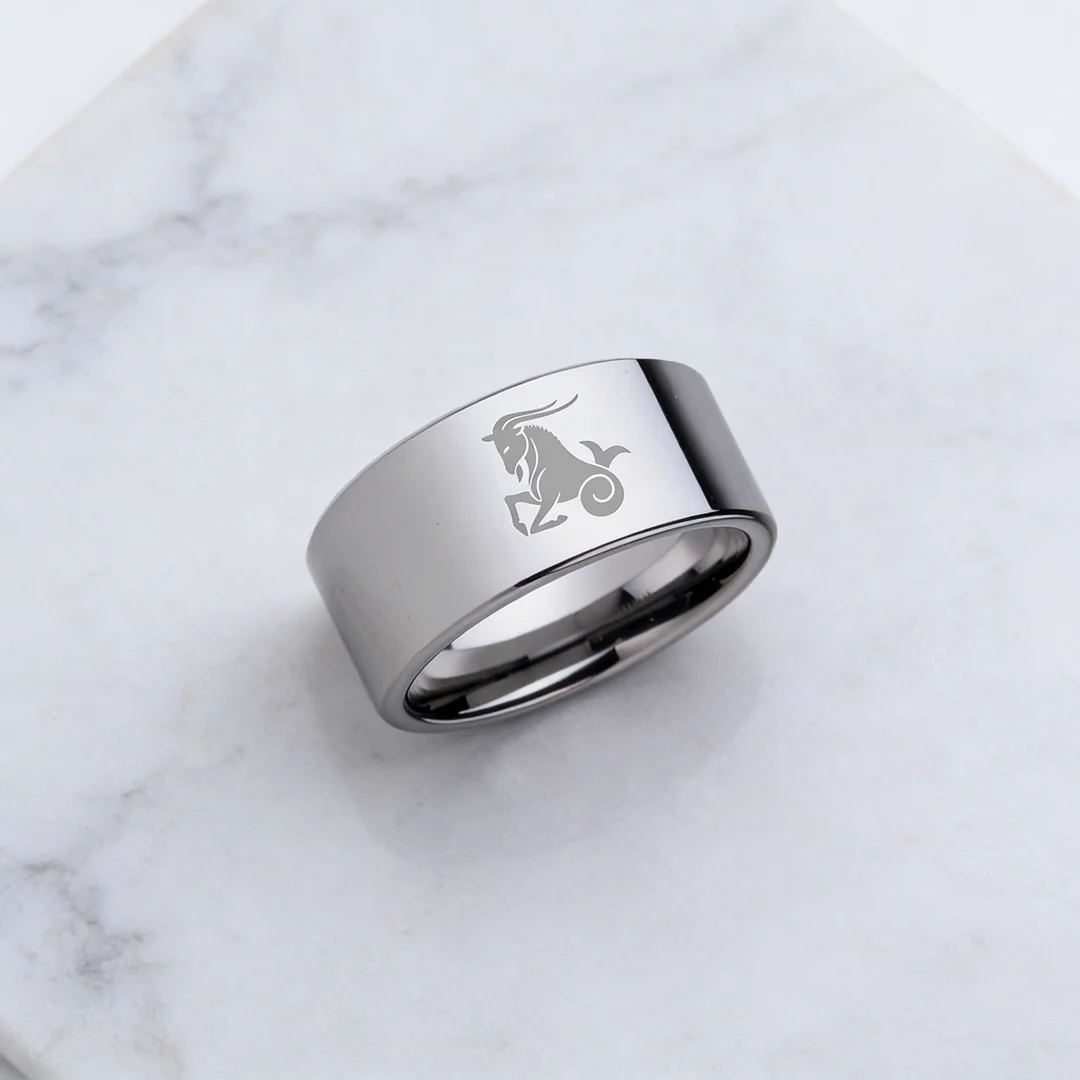 4MM 6MM 8MM 10MM Silver Flat Tungsten Carbide Rings Zodiac Capricorn Laser Mens Womens Wedding Bands Comfort Fit