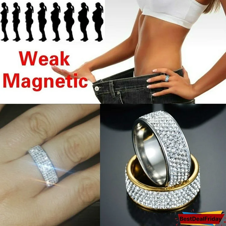 Women Men Unique Design Titanium Steel 5 Row Diamond Wedding Engagement Weight Loss Ring Size 6-13