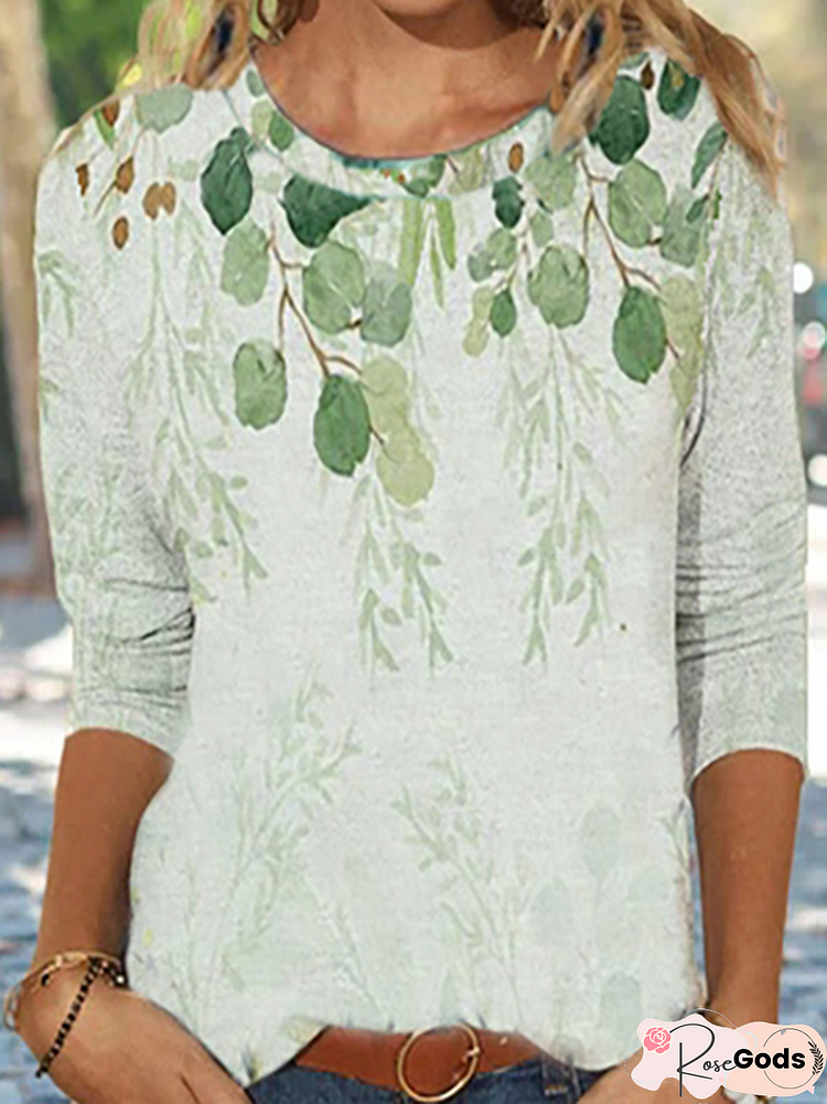 Floral Casual Cotton-Blend Tops