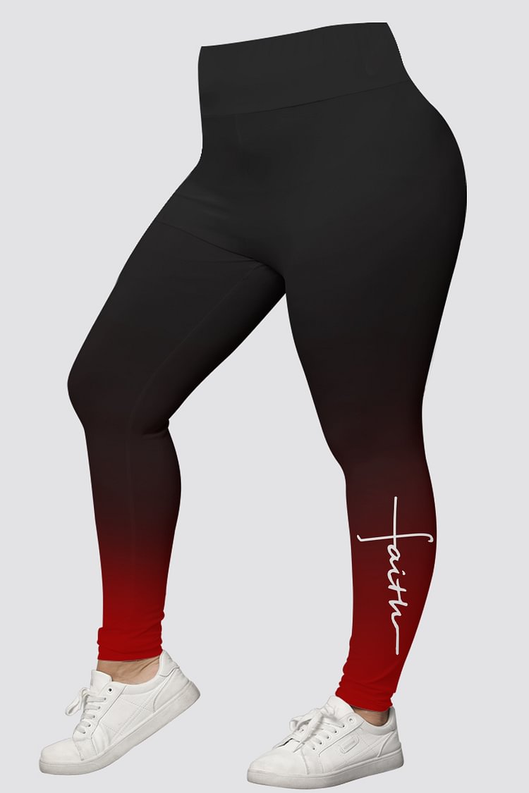 Flycurvy Plus Size Casual Red Ombre Print Legging  Flycurvy [product_label]