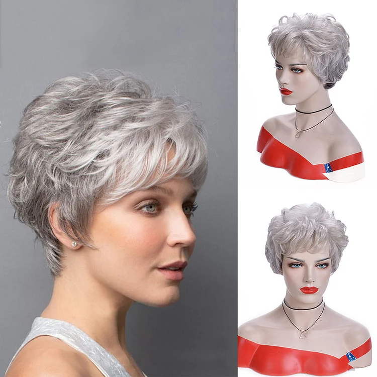 Grey White Short Micro Roll Wig
