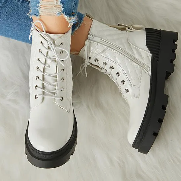 Women Vintage Motorcycle Mid Heel Platform Boots