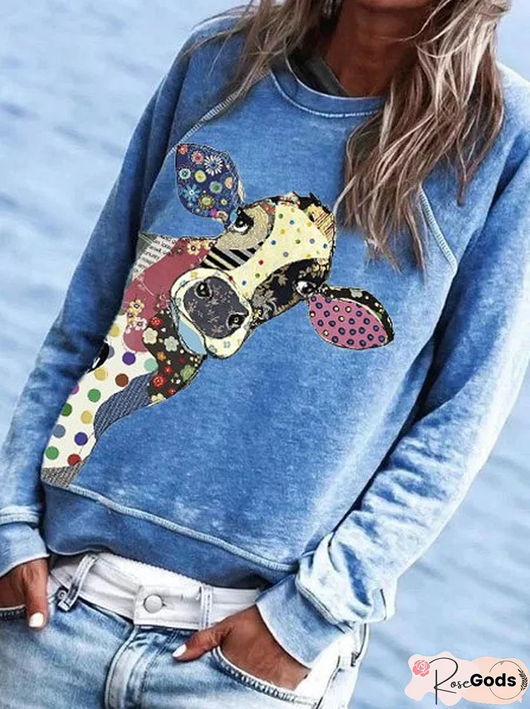 Printed Crew Neck Cotton-Blend Hoodie