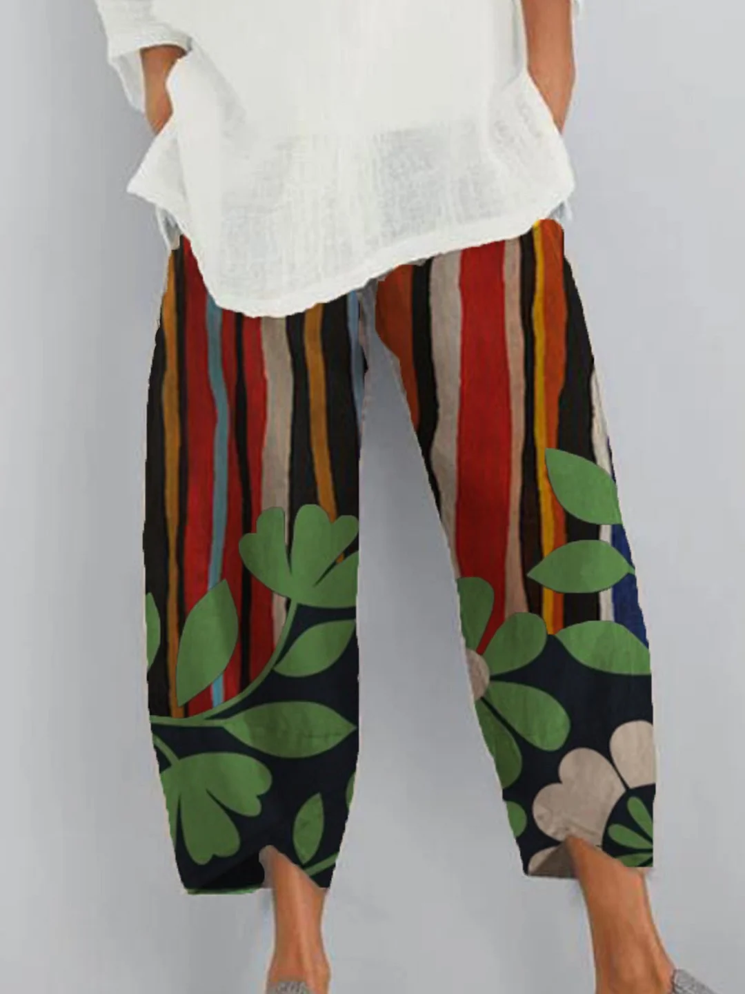 Multicolor Printed Simple Pants