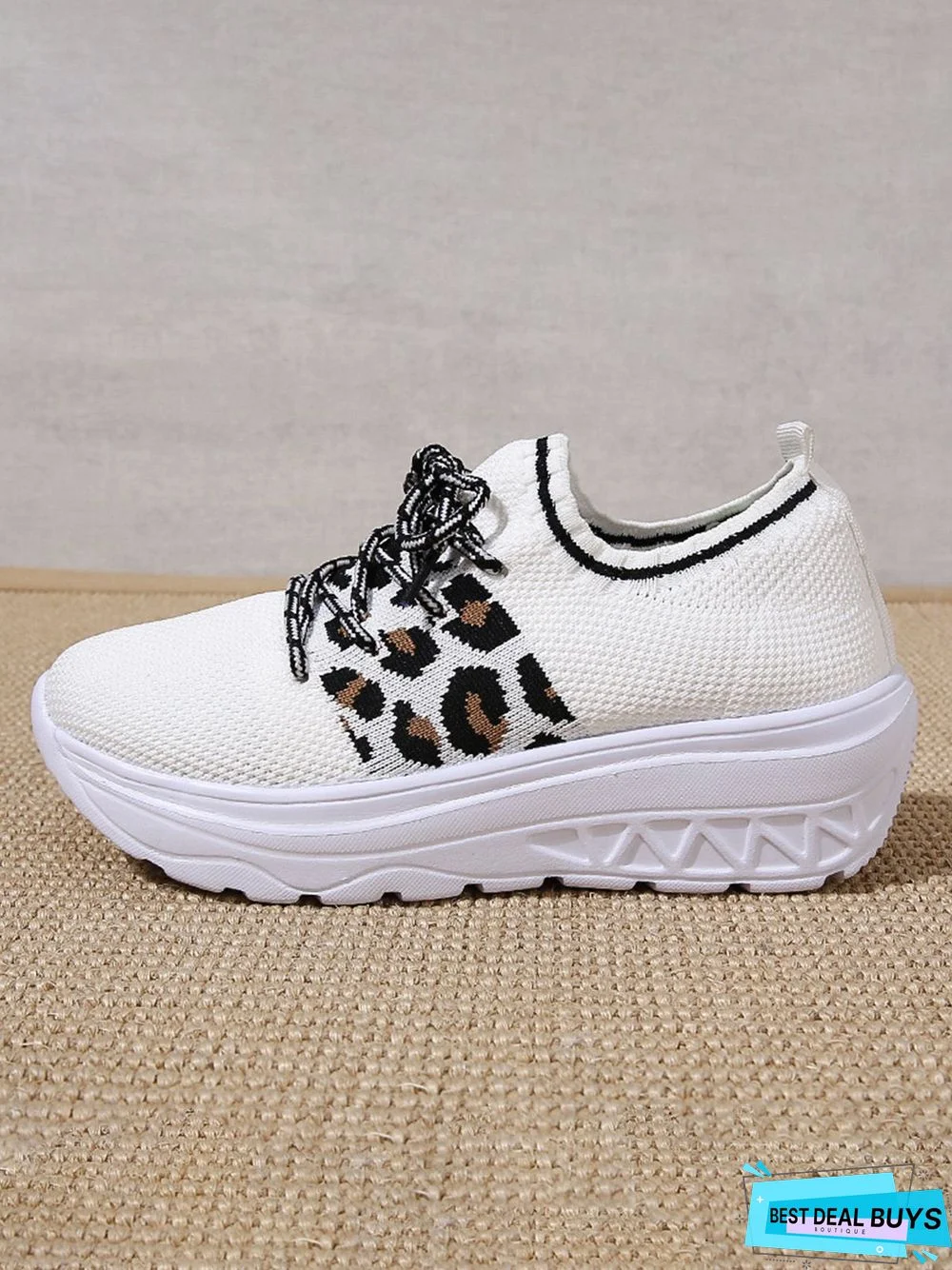 Breathable Leopard Mesh Fabric Slip On Sneakers