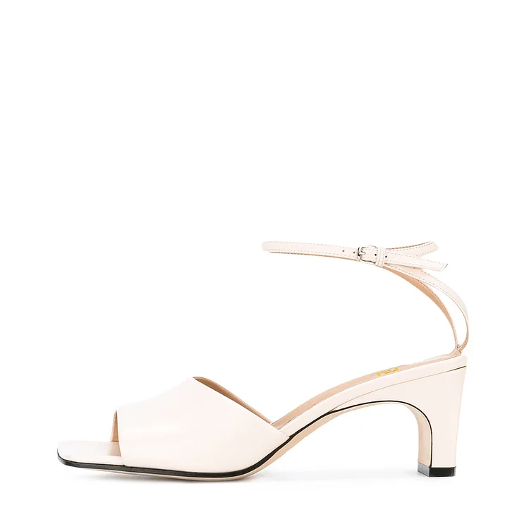 White Heels Ankle Strap Office Chunky Heel Sandals Vdcoo