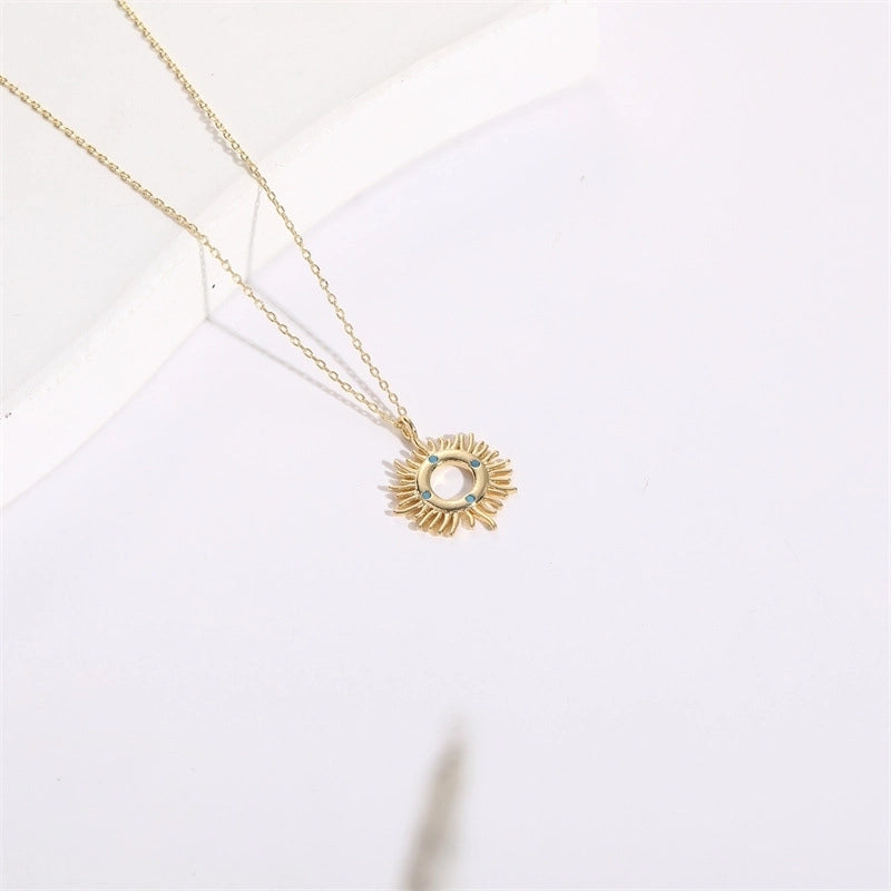 Copper Gold Plated Christmas Tree Sun Moon Zircon Pendant Necklace