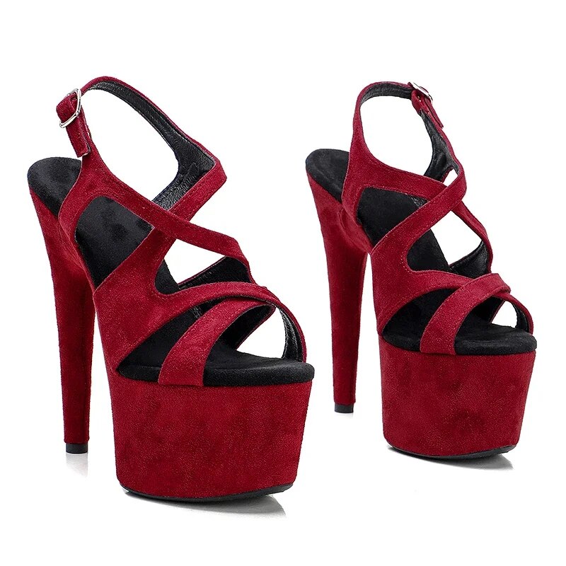 TAAFO 17CM/7Inch Suede Upper Exotic Sandals Platform High Heels Pole Dancing Shoes