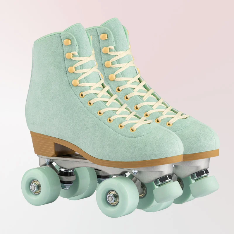 Green Suede Leather Roller Skates For Women