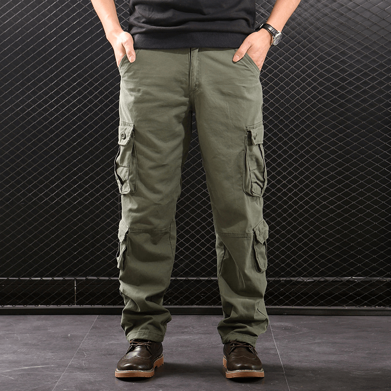 Middle-Aged Straight Leg Multi-Pocket Cargo Trousers