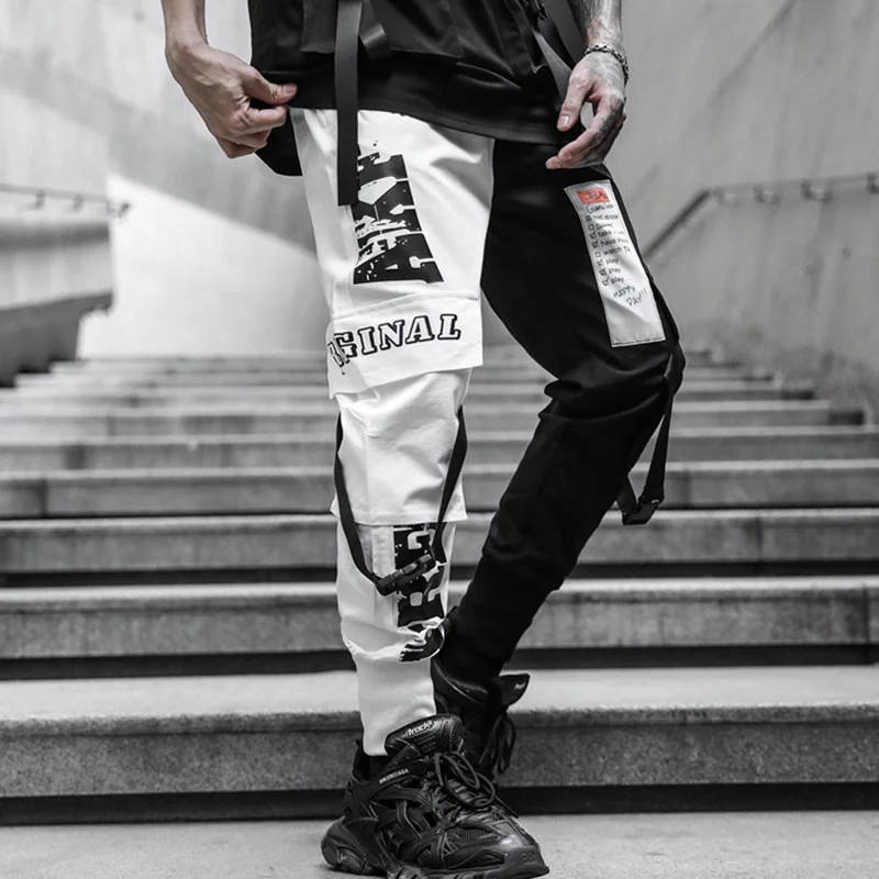 Japanese style Hong Kong style national tide tooling trousers fashion dark loose version color matching casual pants Techwear Shop