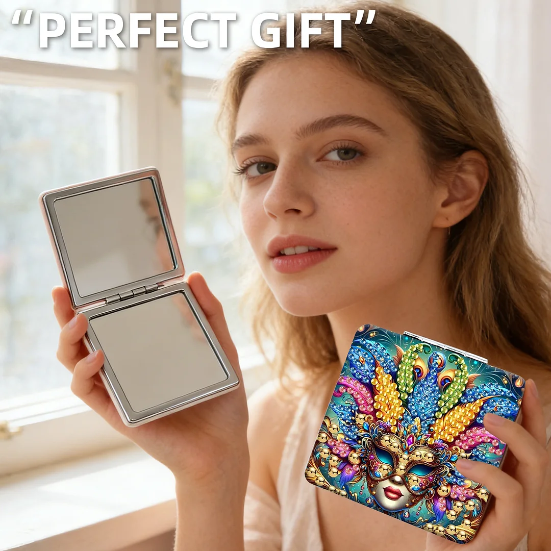 Mask-2 DIY Special Shaped Diamond Painting Compact Mirror Kits Diamond Art Painting Pocket Mirror for Beginners Adults Art Craft Woman Gifts