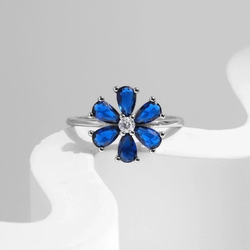 Rhodium Plated 925 Sterling Silver Zircon Flower Rings