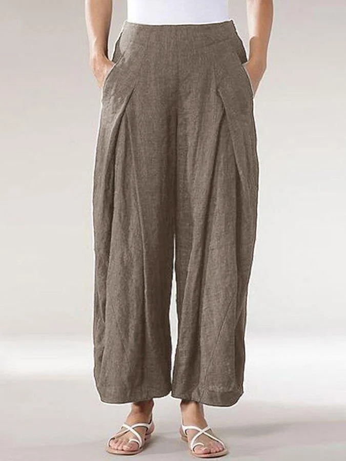 Women's Comfortable Cotton Linen Cropped Straight Casual Wide Leg Pants