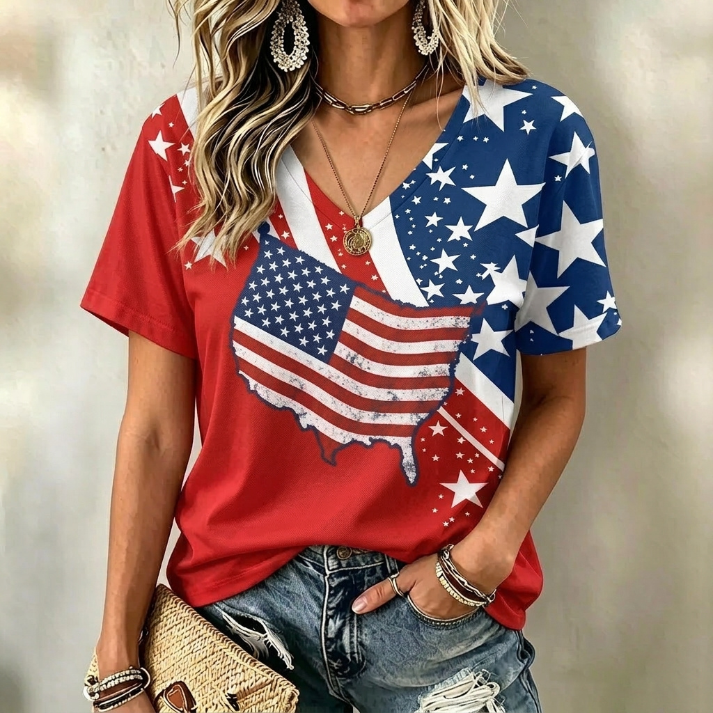  Women's Vintage Flag Art Print Tshirt Westsshops