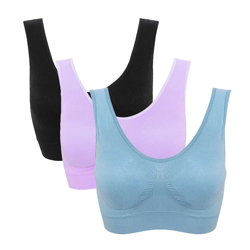 3pcs/set sexy active bra With removable Pad Seamless push up women plus size underwear wireless fitness body shape Bra