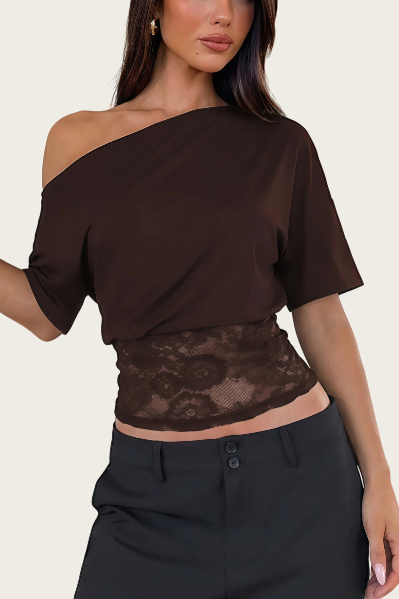 One-Shoulder Lace-Waist Layered Crop Top - HIGIANNA&reg;