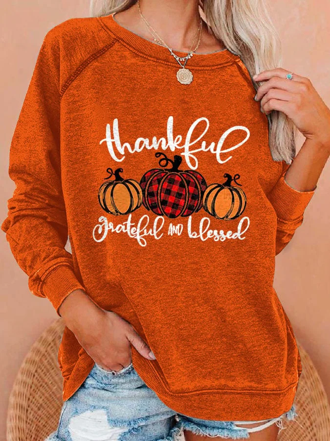 Thanksgiving Print Long Sleeve Sweatshirt