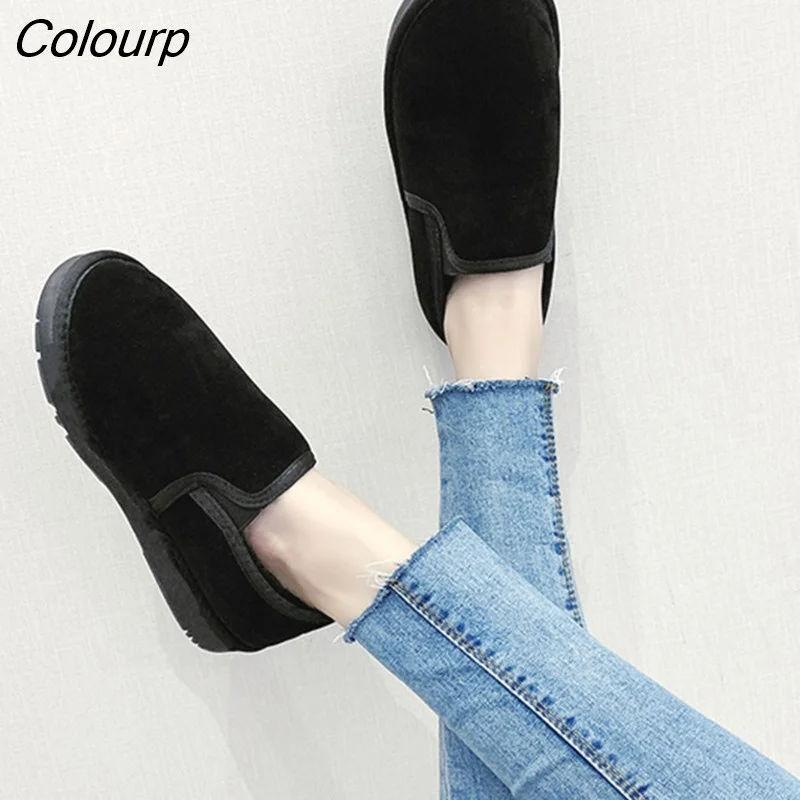 Colourp Toe Women Moccasin Shoes Casual Female Sneakers Shallow Mouth Flats Loafers Fur Autumn All-Match Slip-on Moccasins Winter