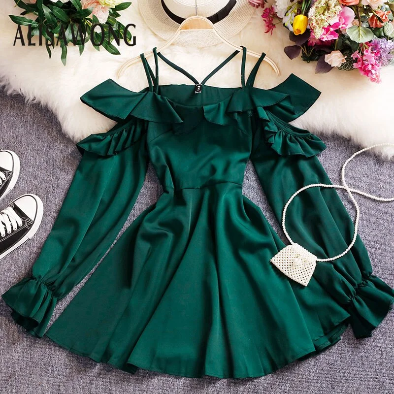 Kawaii Off Shoulder Hollow Out Strapless Puff Sleeve Dress SP19358