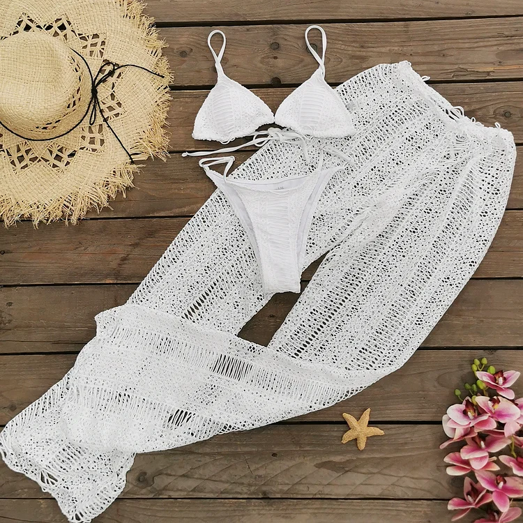 Cutout Solid Color Bikini Swimsuit and Skirt